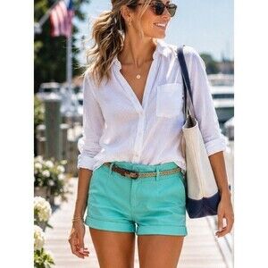 Timing Mint Cotton Stretch Shorts Rope Belt Nautical Preppy Size L
